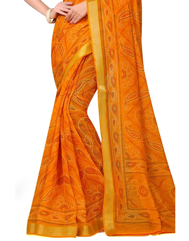 Orange Coloured Bandhni Printed Cotton Saree | Sudathi