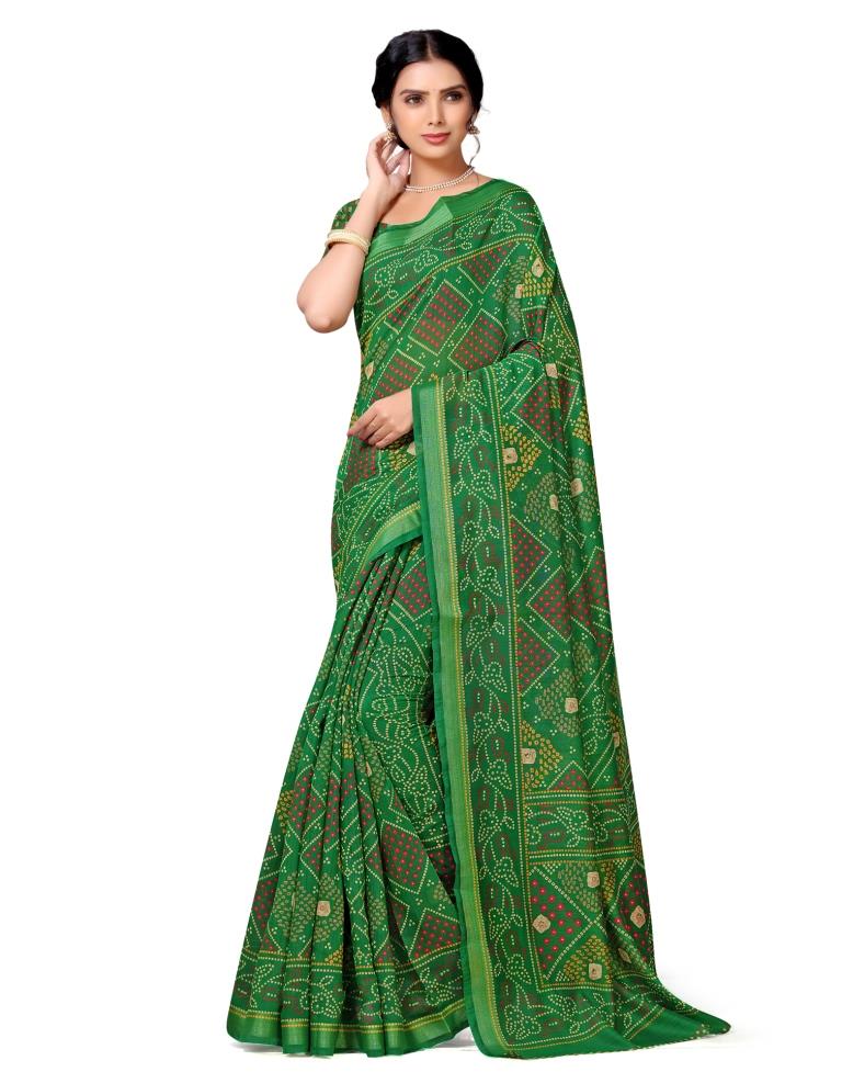 Green Coloured Cotton Blend Bandhani Printed Casual saree | Sudathi
