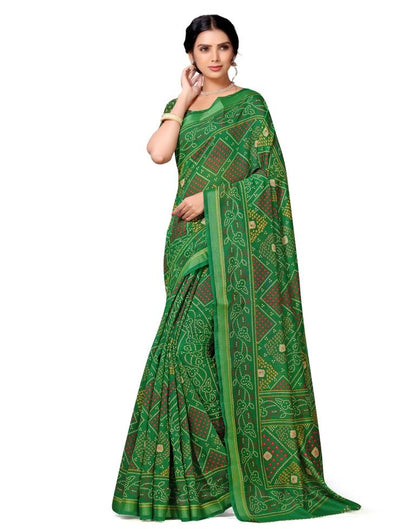 Green Coloured Cotton Blend Bandhani Printed Casual saree | Sudathi