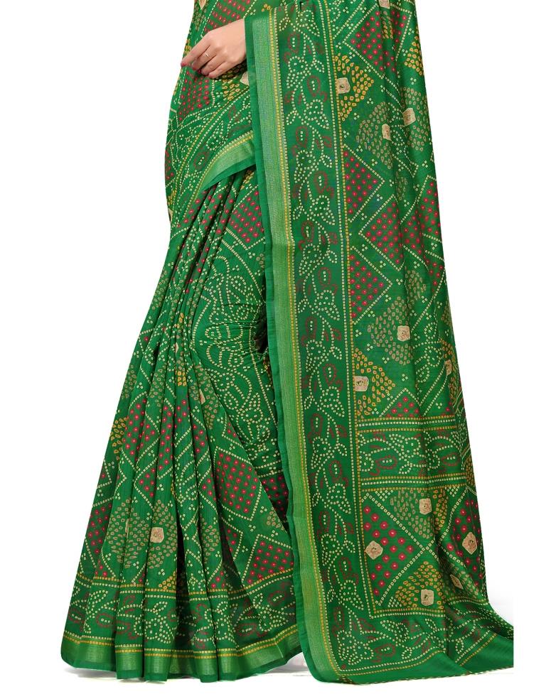 Green Coloured Cotton Blend Bandhani Printed Casual saree | Sudathi