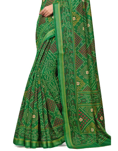 Green Coloured Cotton Blend Bandhani Printed Casual saree | Sudathi