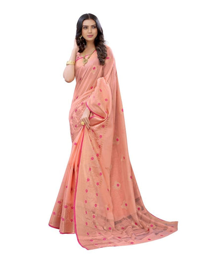 Peach Banarasi Cotton Saree