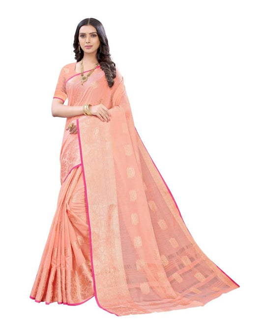 Peach Banarasi Cotton Saree