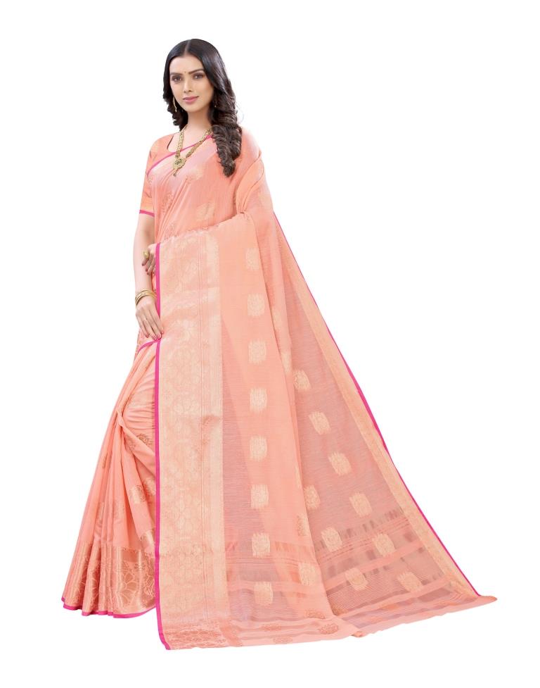 Peach Banarasi Cotton Saree