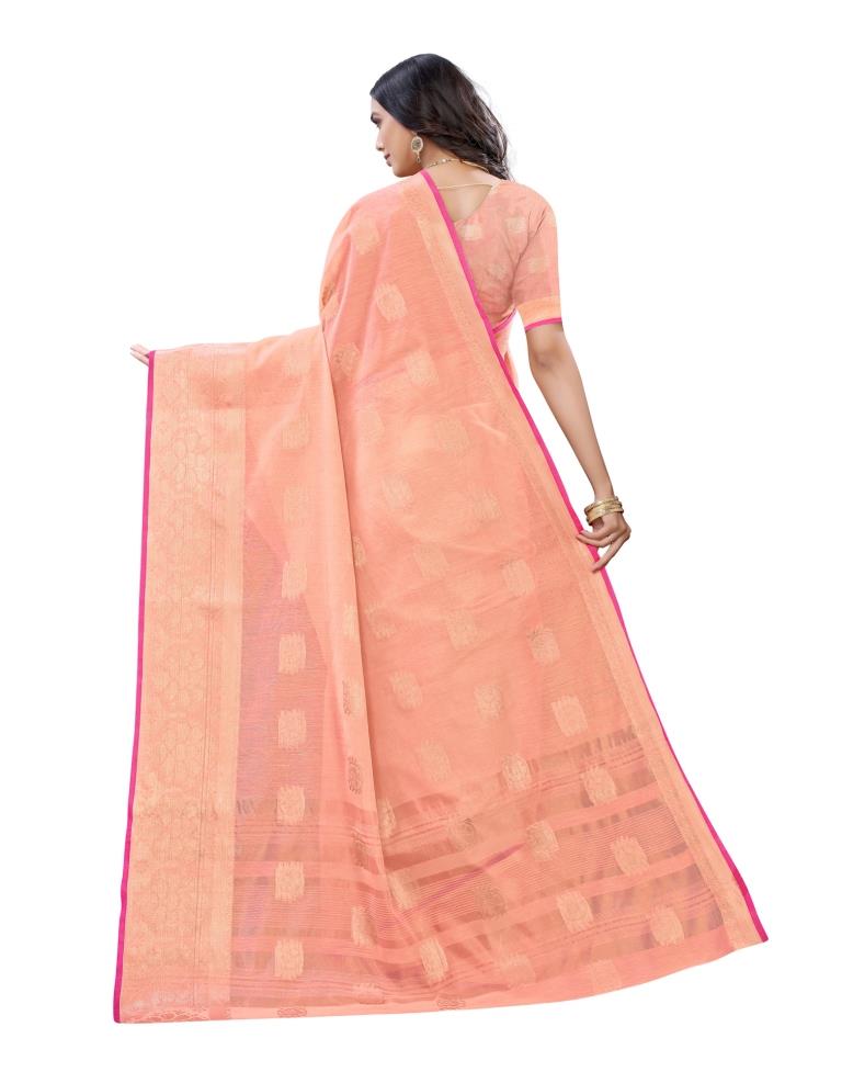 Peach Banarasi Cotton Saree