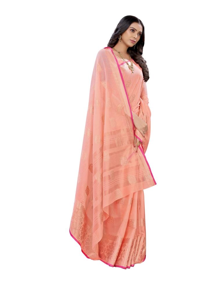 Peach Banarasi Cotton Saree