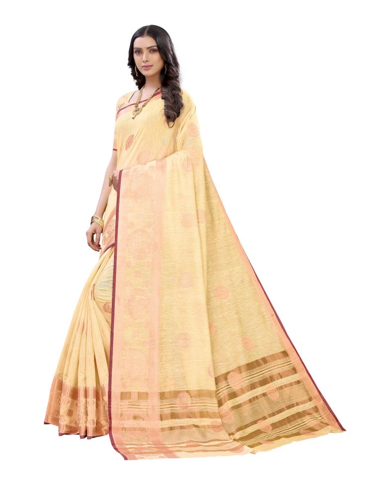 Mellow Yellow Cotton Slub Plain Saree | Sudathi