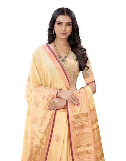 Mellow Yellow Cotton Slub Plain Saree | Sudathi