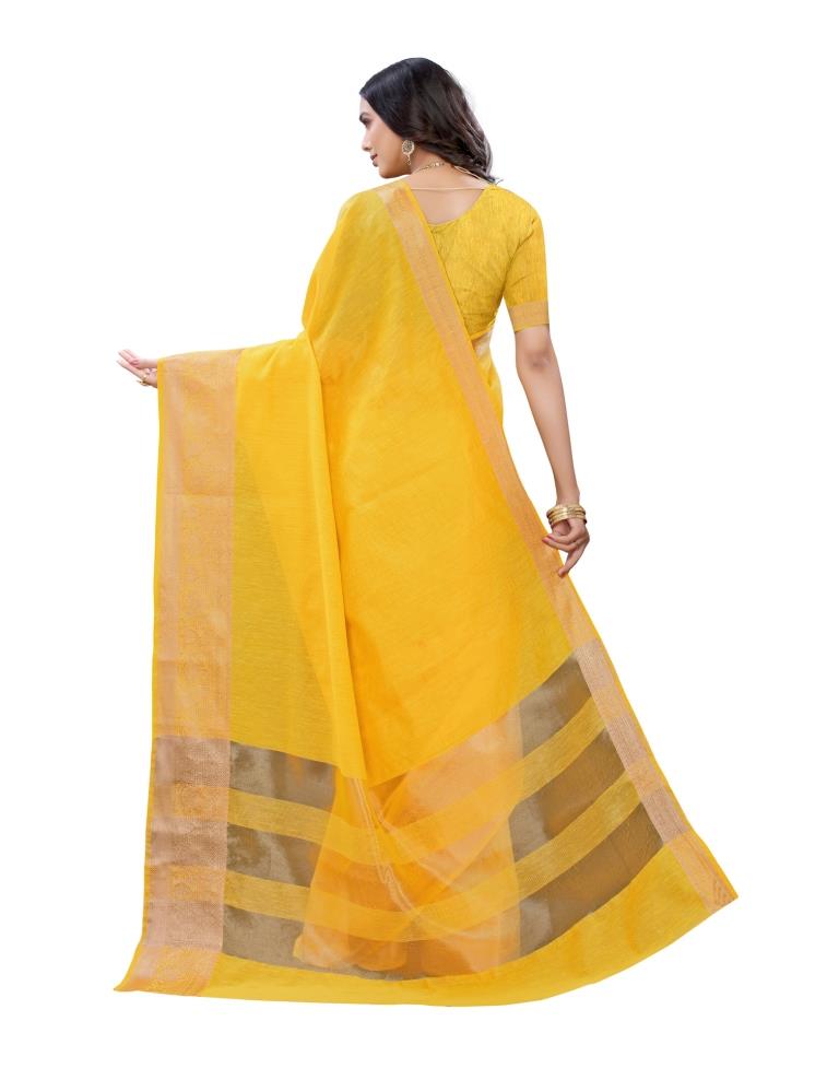 Yellow Cotton Slub Plain Saree | Sudathi