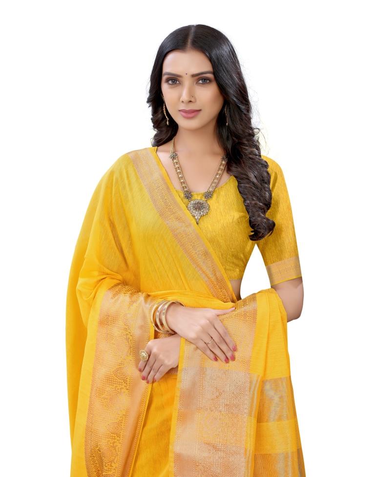 Yellow Cotton Slub Plain Saree | Sudathi