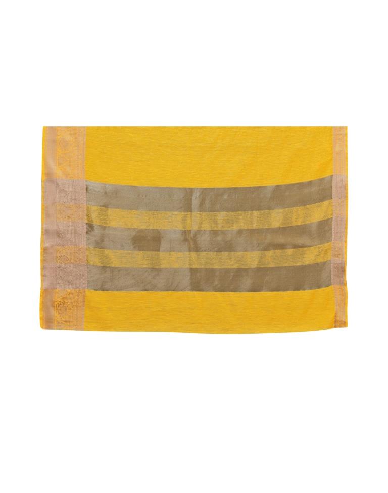 Yellow Cotton Slub Plain Saree | Sudathi