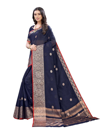 Blue Cotton Slub Plain Saree | Sudathi