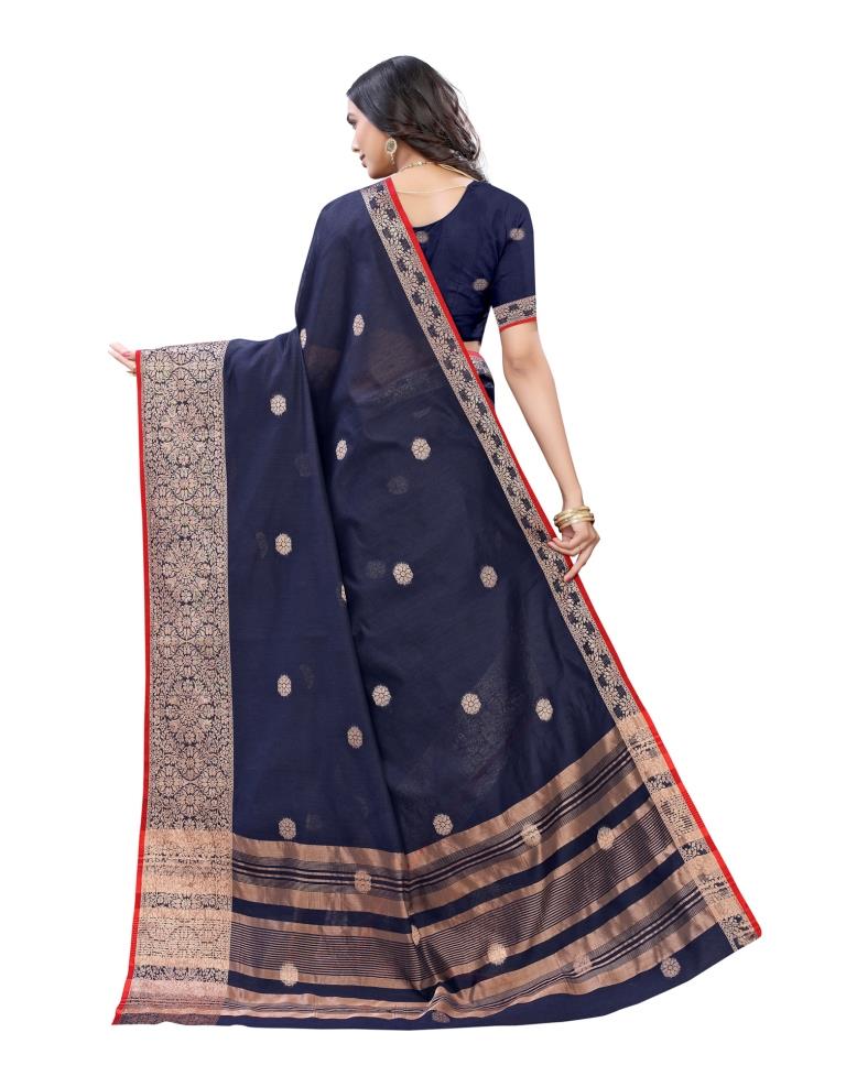 Blue Cotton Slub Plain Saree | Sudathi