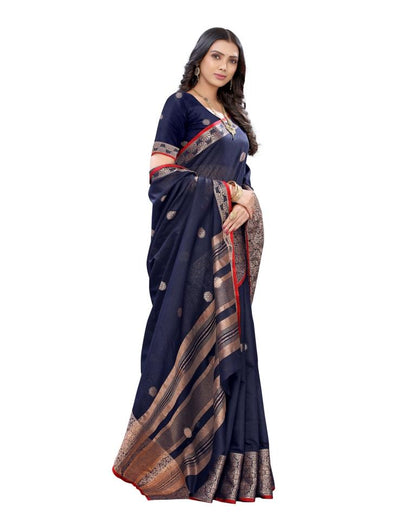 Blue Cotton Slub Plain Saree | Sudathi