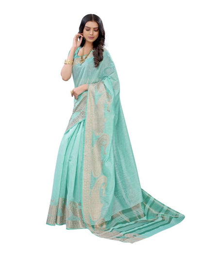 Turquoise Cotton Slub Plain Saree | Sudathi