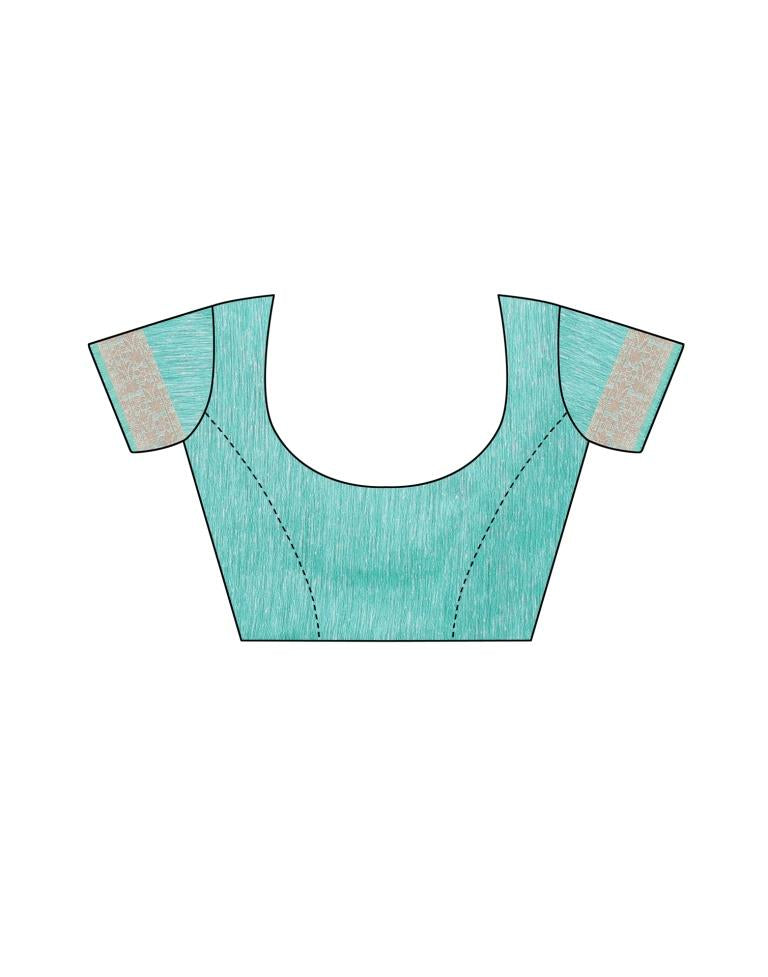 Turquoise Cotton Slub Plain Saree | Sudathi