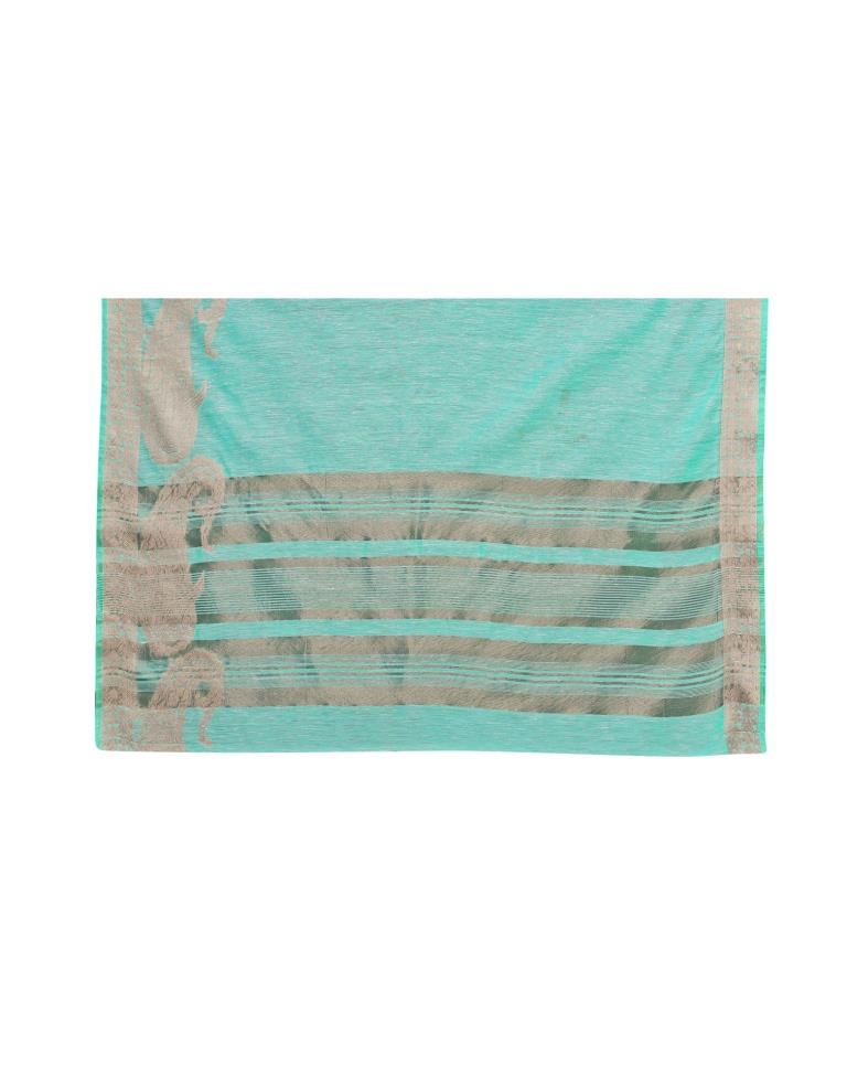 Turquoise Cotton Slub Plain Saree | Sudathi
