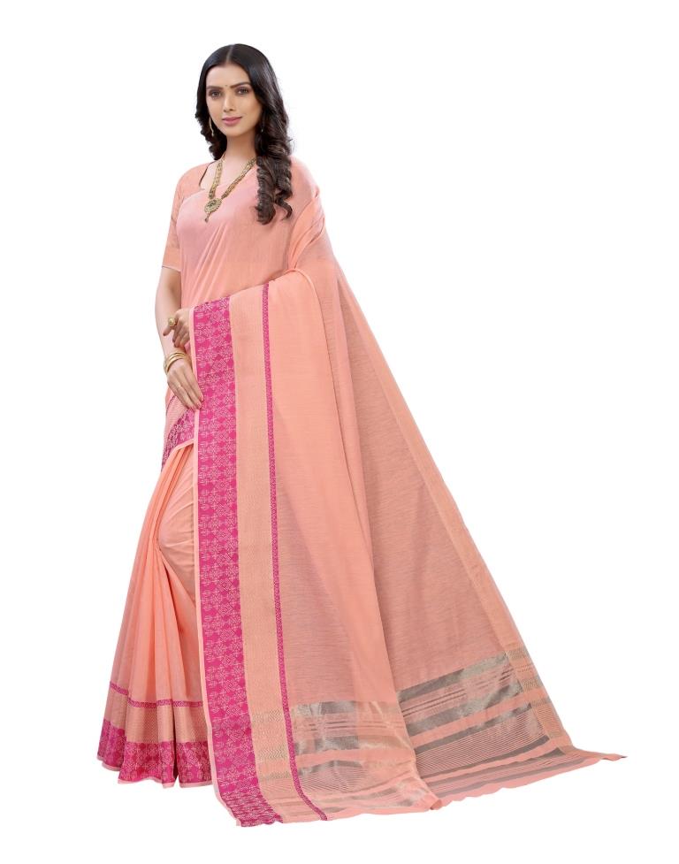 Peach Cotton Slub Plain Saree | Sudathi
