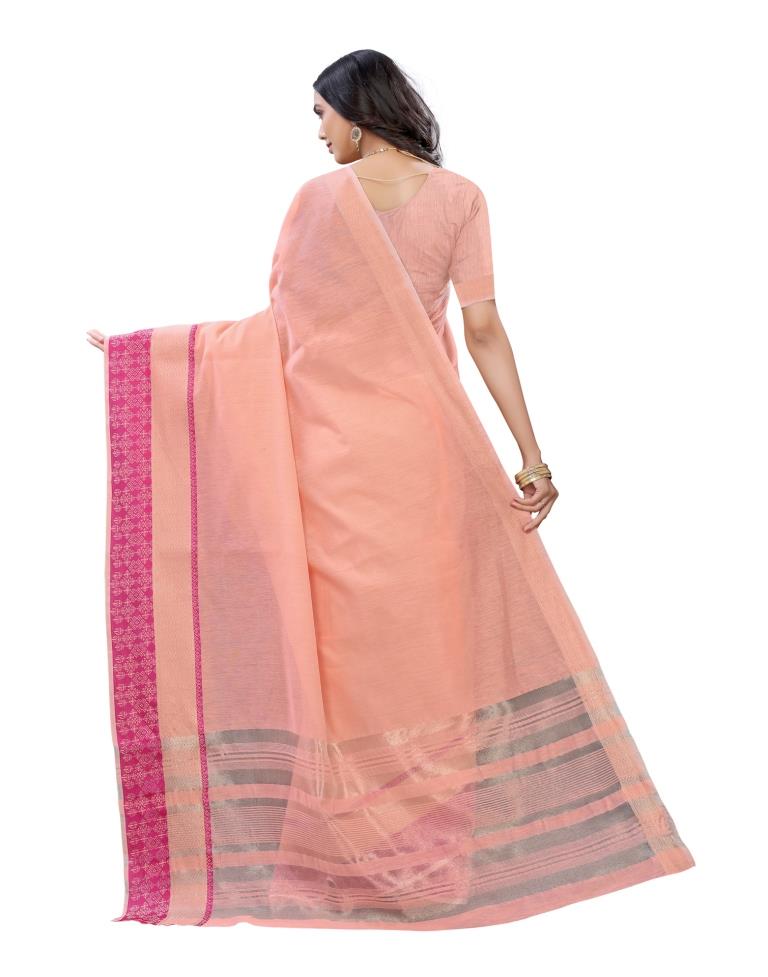 Peach Cotton Slub Plain Saree | Sudathi
