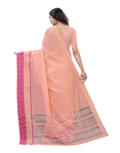 Peach Cotton Slub Plain Saree | Sudathi