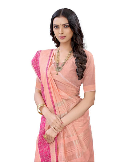 Peach Cotton Slub Plain Saree | Sudathi