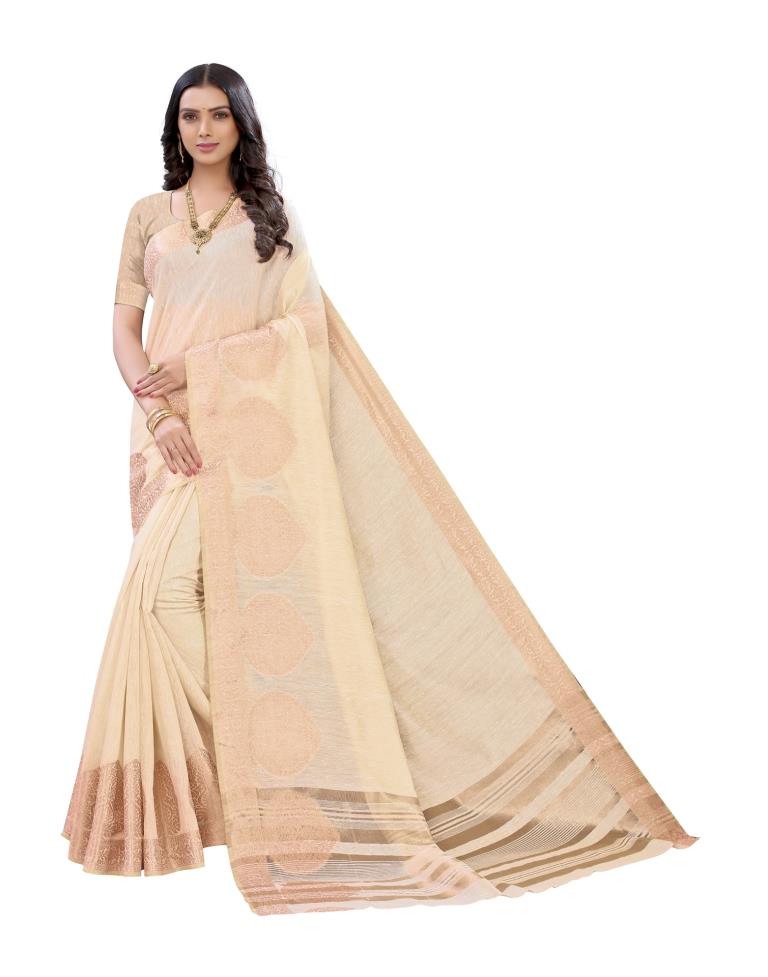 Beige Cotton Slub Plain saree | Sudathi