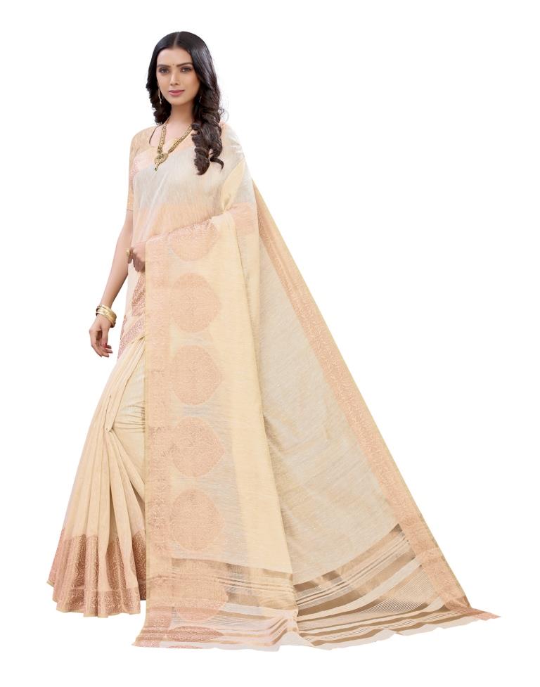 Beige Cotton Slub Plain saree | Sudathi