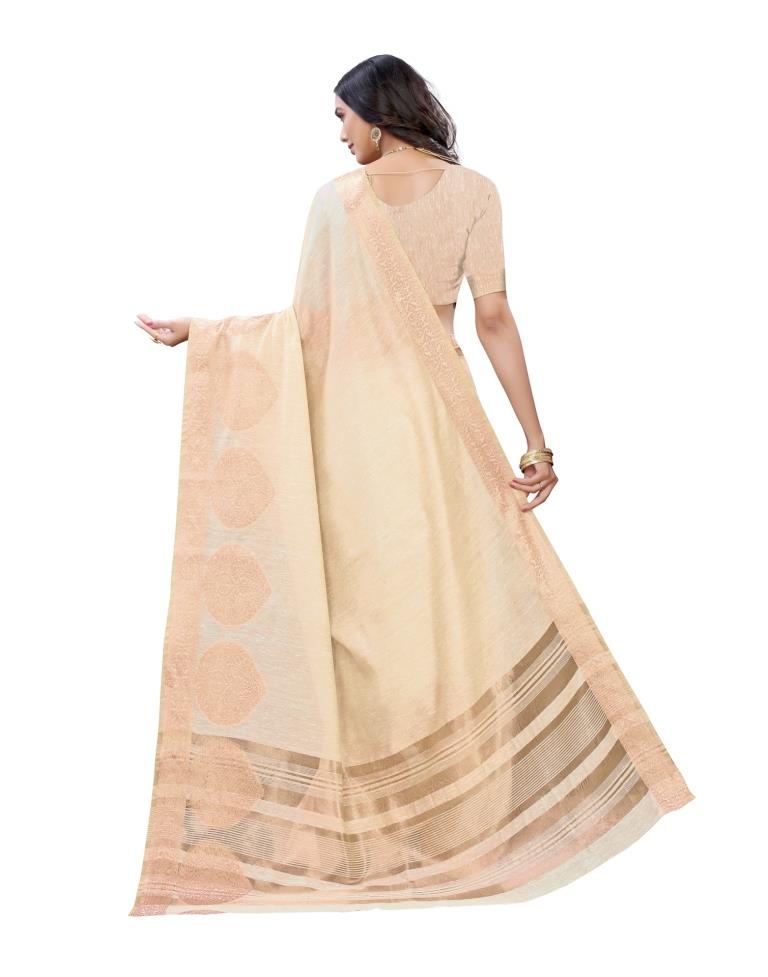 Beige Cotton Slub Plain saree | Sudathi