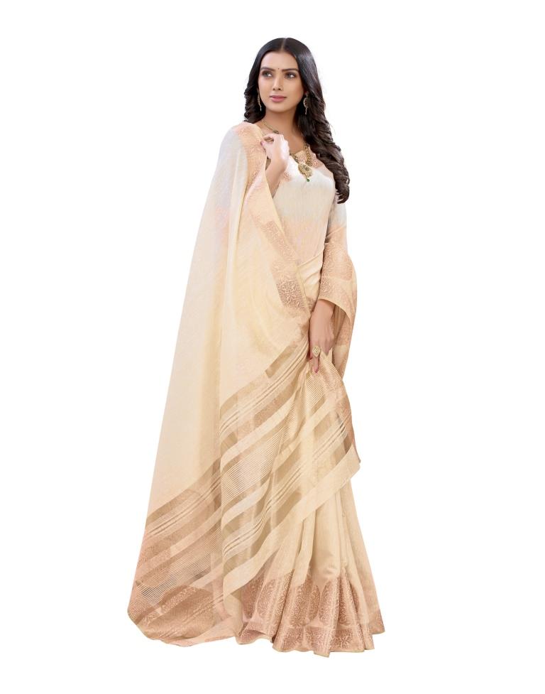 Beige Cotton Slub Plain saree | Sudathi