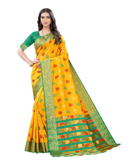 Yellow Coloured Poly Silk Jacquard Partywear saree | Sudathi