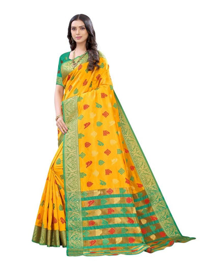 Yellow Coloured Poly Silk Jacquard Partywear saree | Sudathi