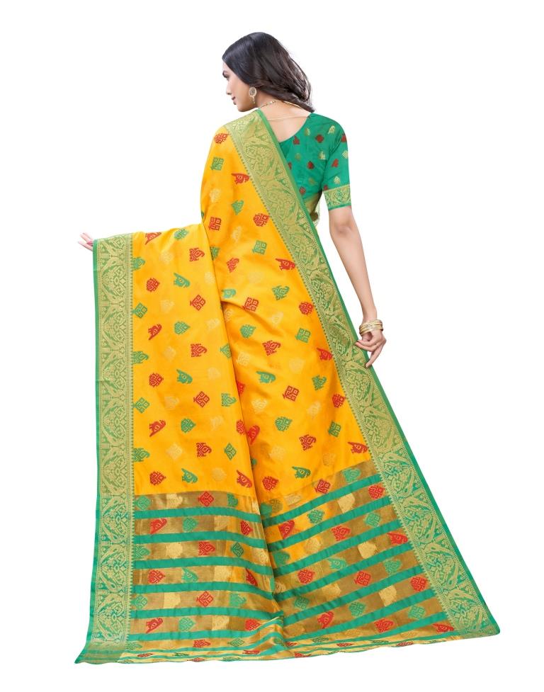 Yellow Coloured Poly Silk Jacquard Partywear saree | Sudathi