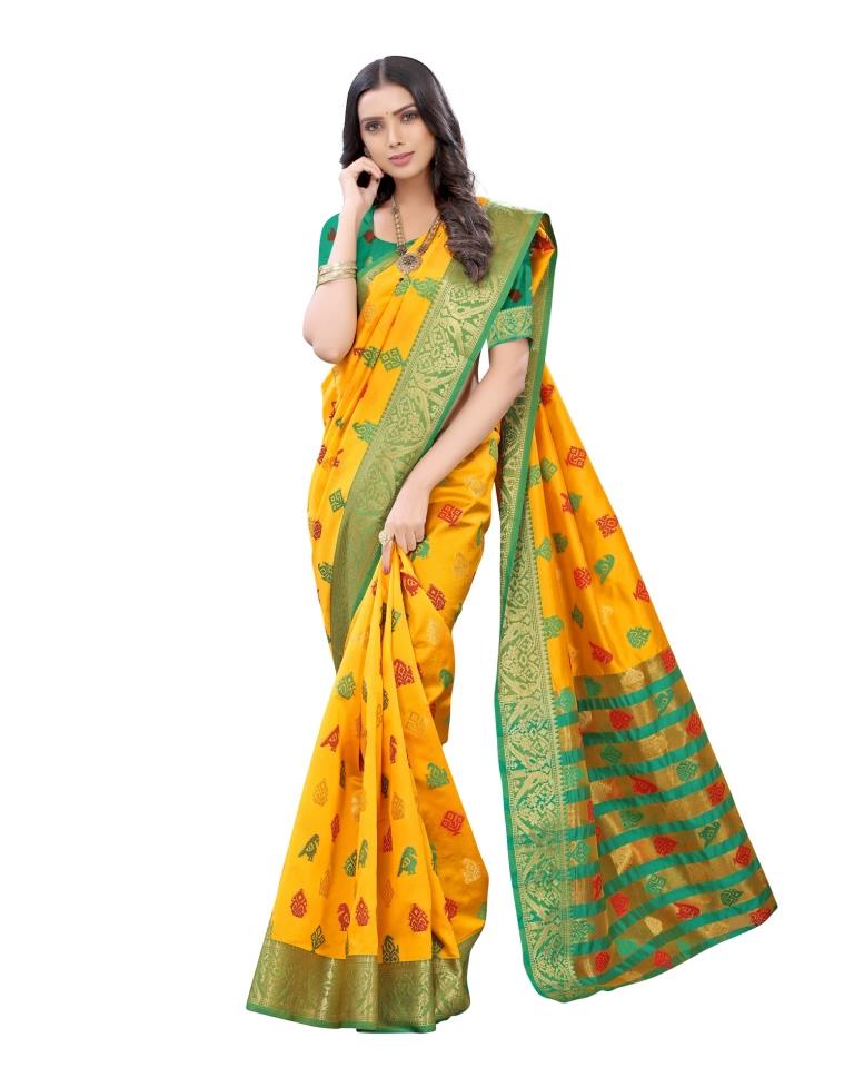 Yellow Coloured Poly Silk Jacquard Partywear saree | Sudathi