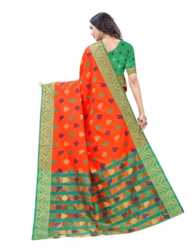 Orange Coloured Poly Silk Jacquard Partywear saree | Sudathi