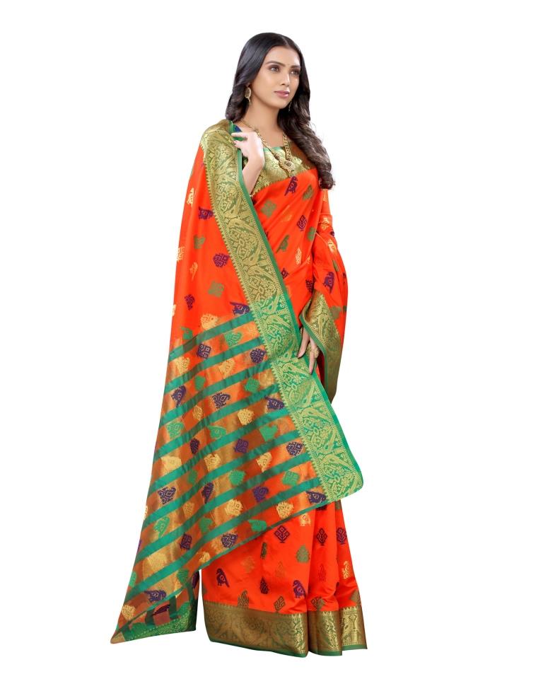 Orange Coloured Poly Silk Jacquard Partywear saree | Sudathi
