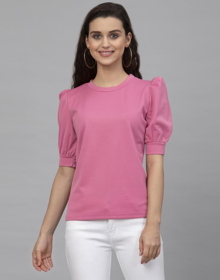 Fantastic Pink Coloured Knitted Lycra Tops | Sudathi
