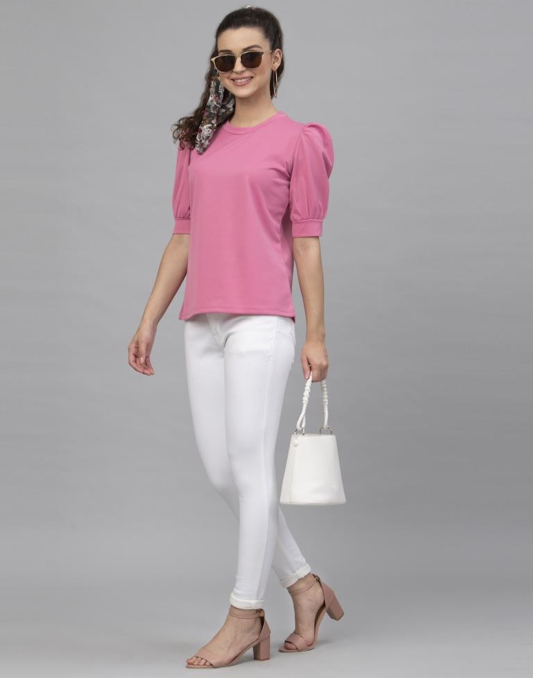 Fantastic Pink Coloured Knitted Lycra Tops | Sudathi