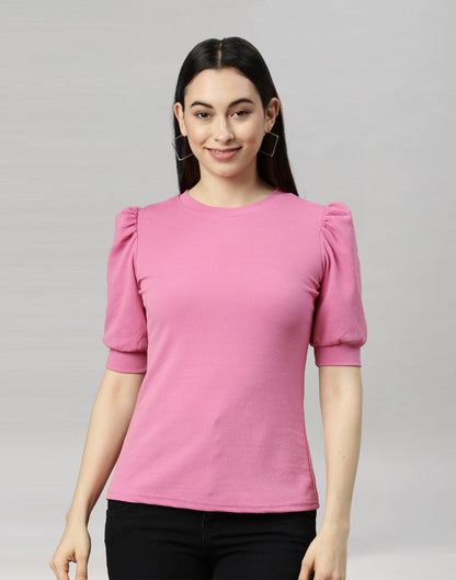 Fantastic Pink Coloured Knitted Lycra Tops | Sudathi