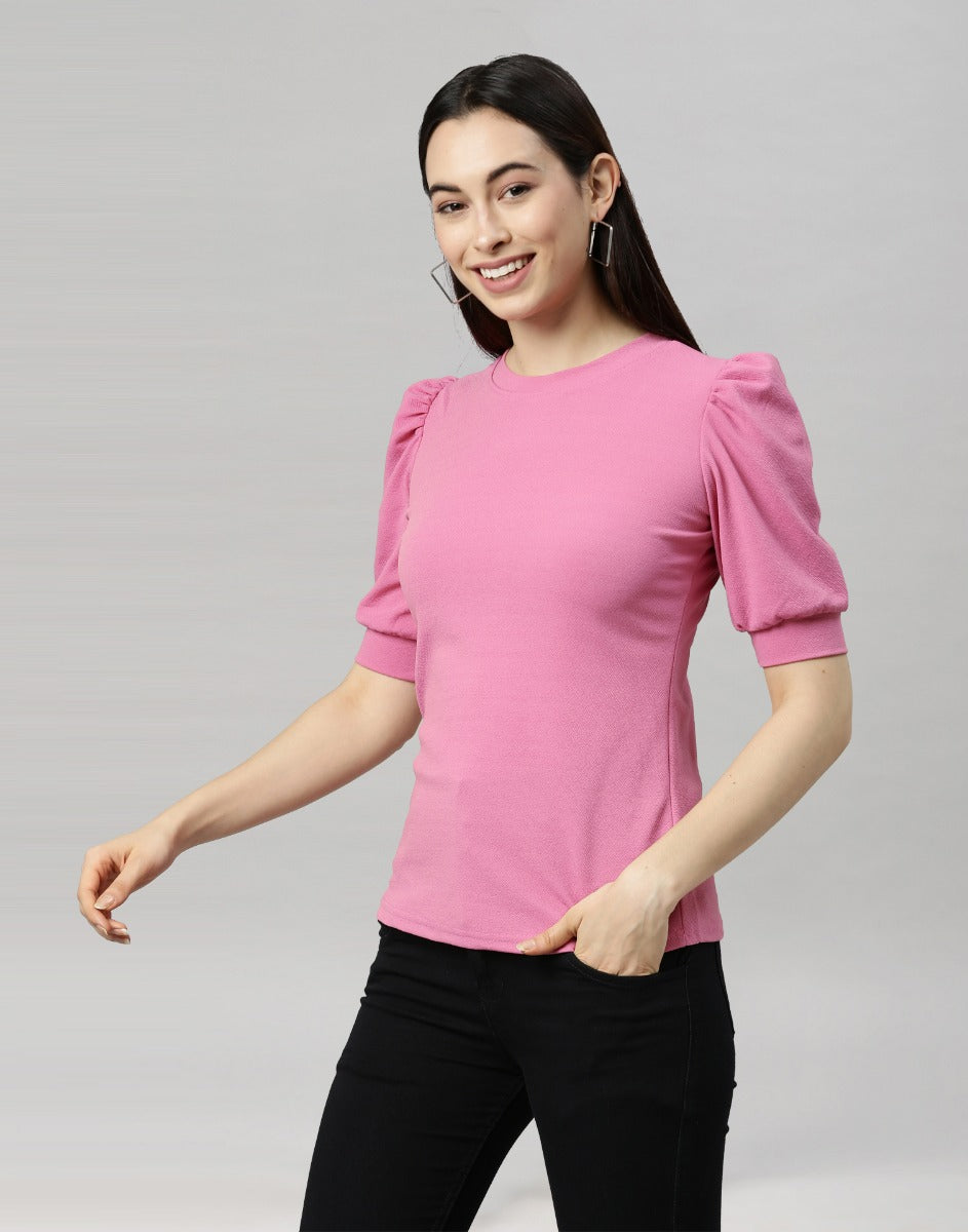 Fantastic Pink Coloured Knitted Lycra Tops | Sudathi