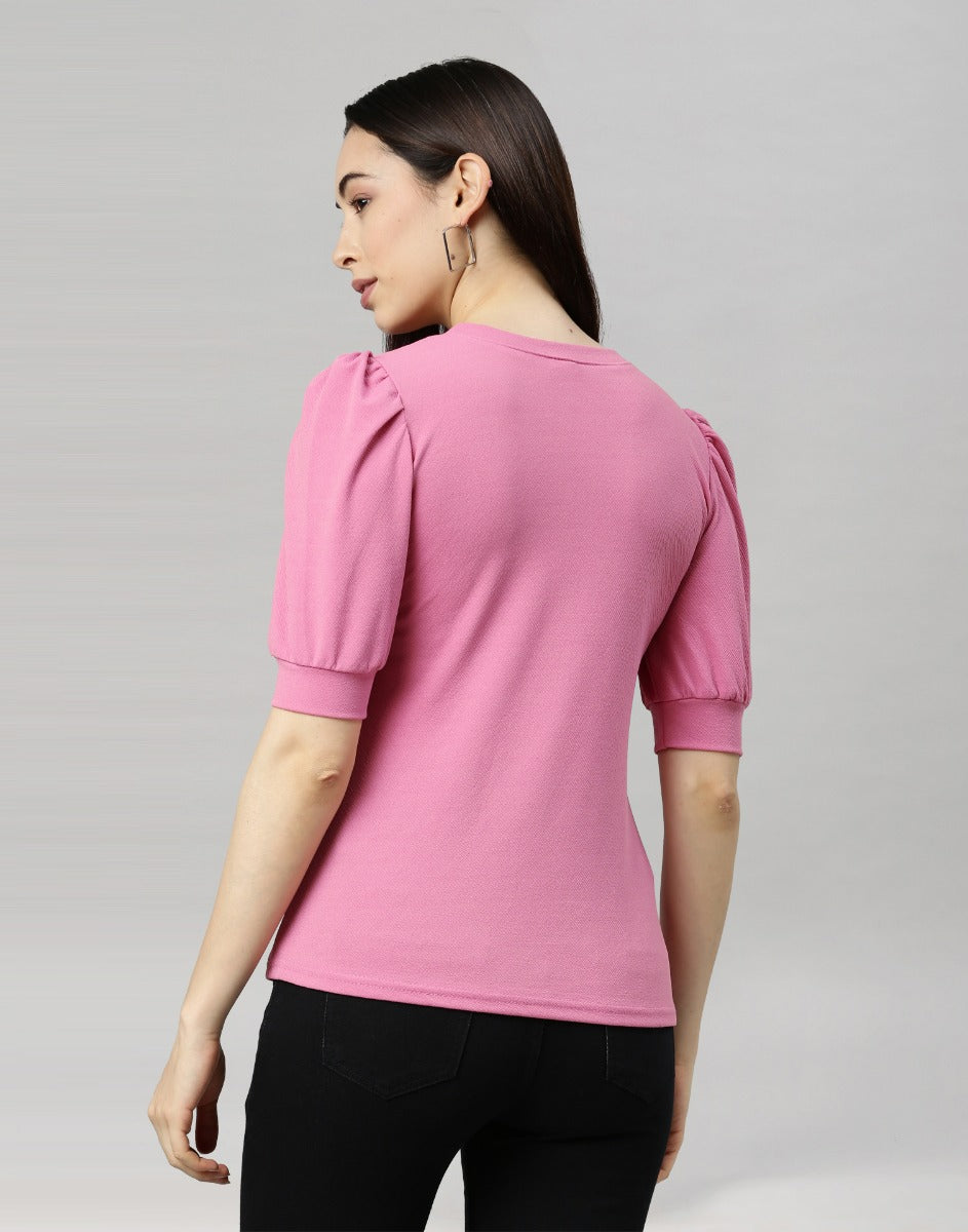 Fantastic Pink Coloured Knitted Lycra Tops | Sudathi