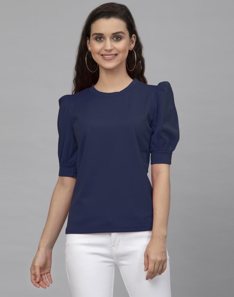 Fantastic Blue Coloured Knitted Lycra Tops | Sudathi