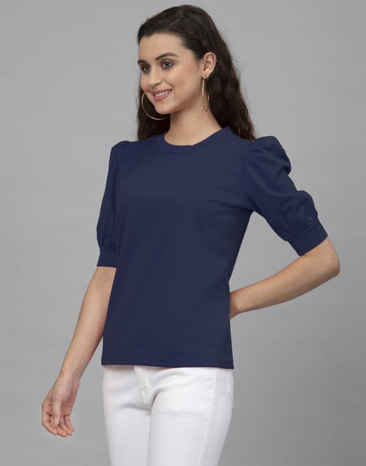 Fantastic Blue Coloured Knitted Lycra Tops | Sudathi