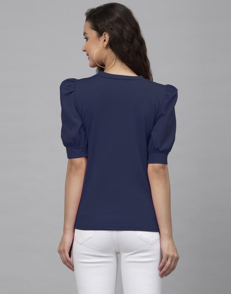 Fantastic Blue Coloured Knitted Lycra Tops | Sudathi
