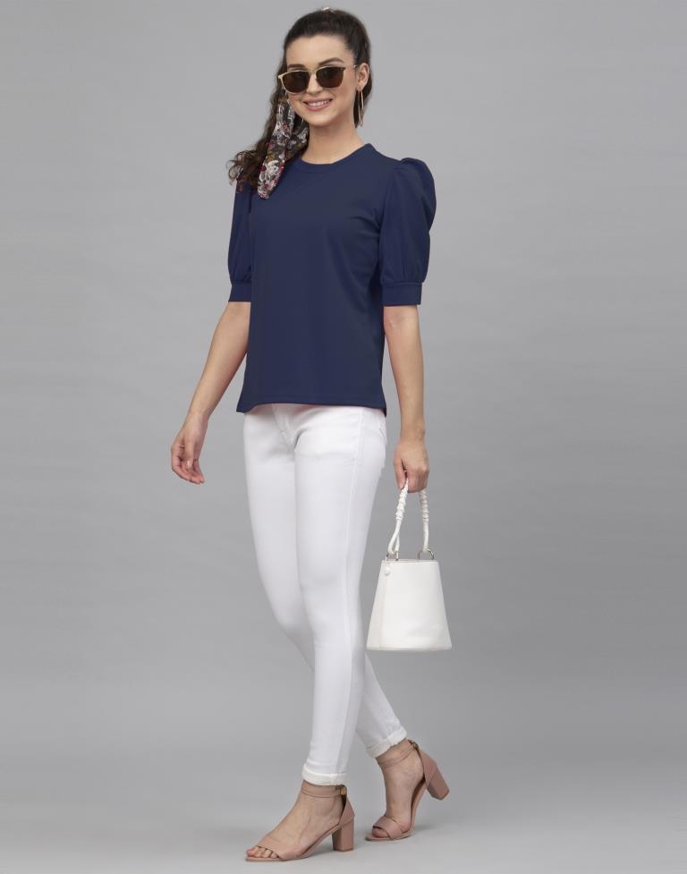 Fantastic Blue Coloured Knitted Lycra Tops | Sudathi