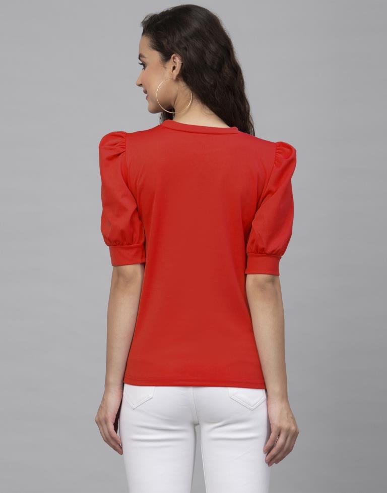 Majestic Red Coloured Knitted Lycra Tops | Sudathi