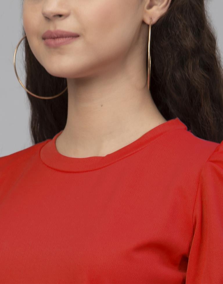 Majestic Red Coloured Knitted Lycra Tops | Sudathi