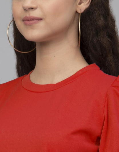 Majestic Red Coloured Knitted Lycra Tops | Sudathi