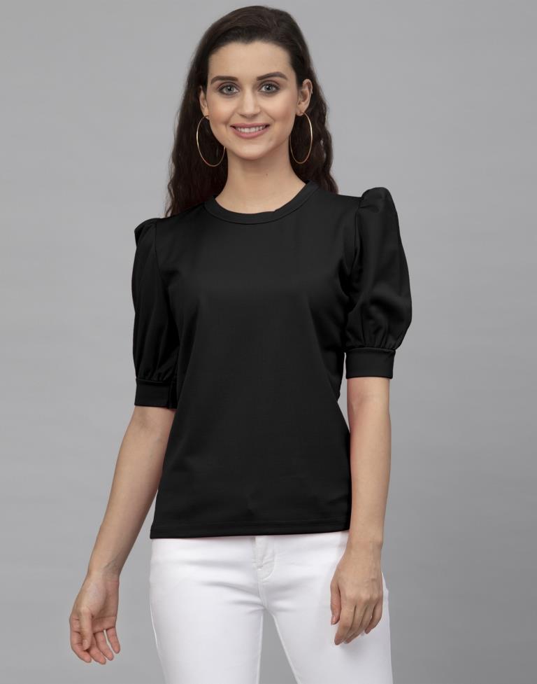 Glossy Black Coloured Knitted Lycra Tops | Sudathi