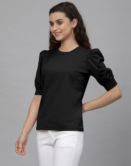 Glossy Black Coloured Knitted Lycra Tops | Sudathi