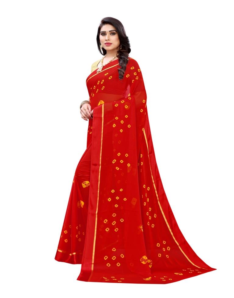 Red Coloured Chiffon Printed Casual saree | Sudathi